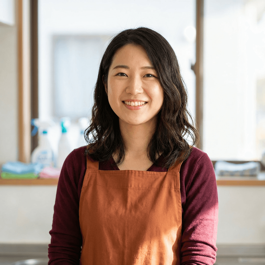 Portrait of a female pet groomer holding a small dog, smiling warmly in a sunlit studio