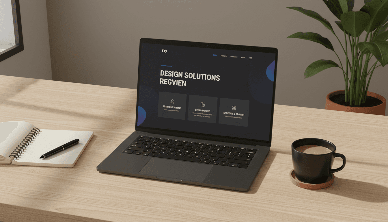 Clean white laptop on a desk showing a website mockup with coffee cup and succulent nearby